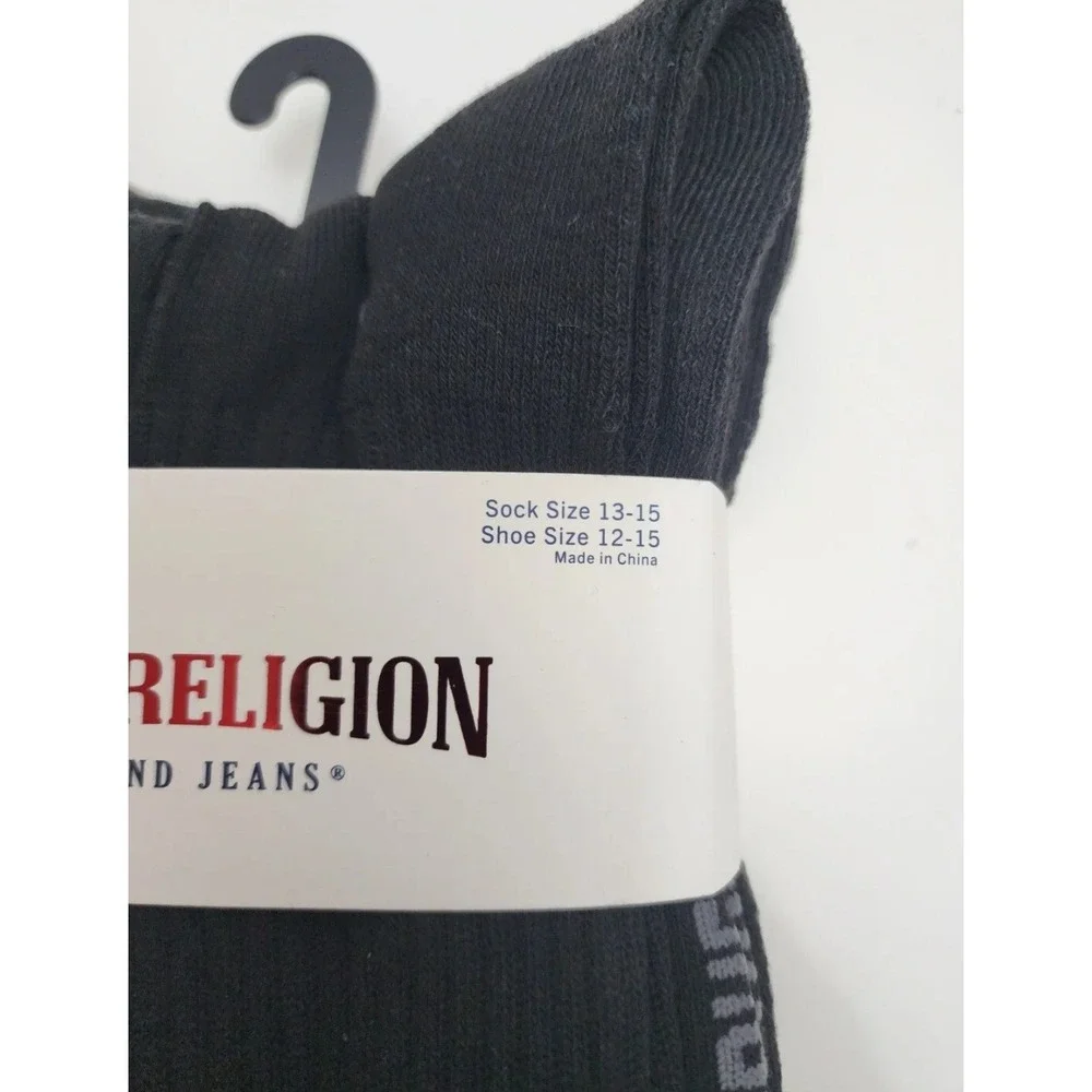 True Religion Mens 8 Pack Black‎ Half Cushion Crew Socks Shoe Sz 12-15